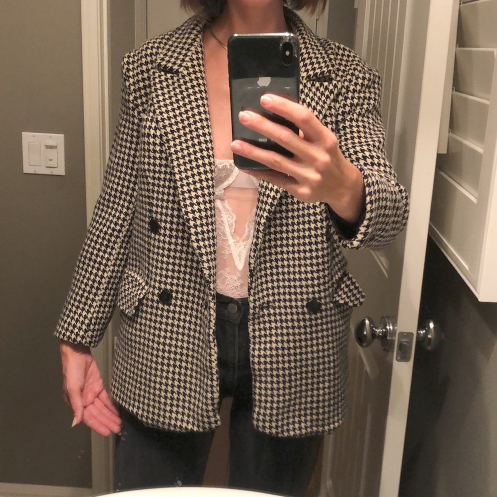 PURE WOOL vintage houndstooth black & white jacket - Picture 9 of 17